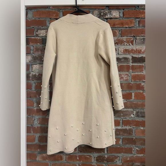 Zara Knit Cream Open Front Cardigan with Pearls Size S - Picture 5 of 5